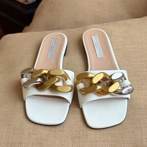 Stella McCartney Falabella Slide Sandals - White Slide with Gold & Silver Chain